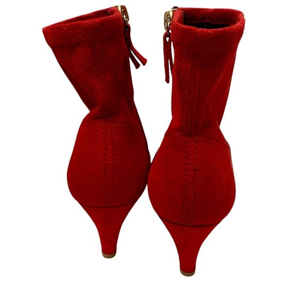 GOOD AMERICAN Red Boots Size 6 Faux Suede Ankle Heel Pointy Booties - Picture 8 of 13